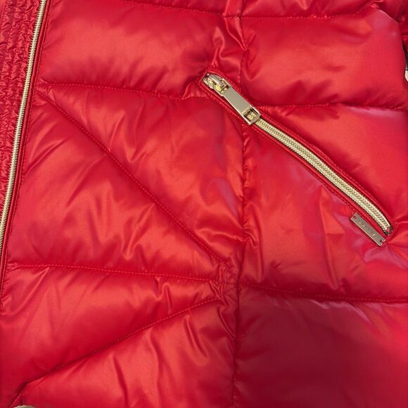 Nine West  Women L Winter Red Hooded Puffer Jacket Outerwear Gold Zippers NEW - Picture 11 of 14